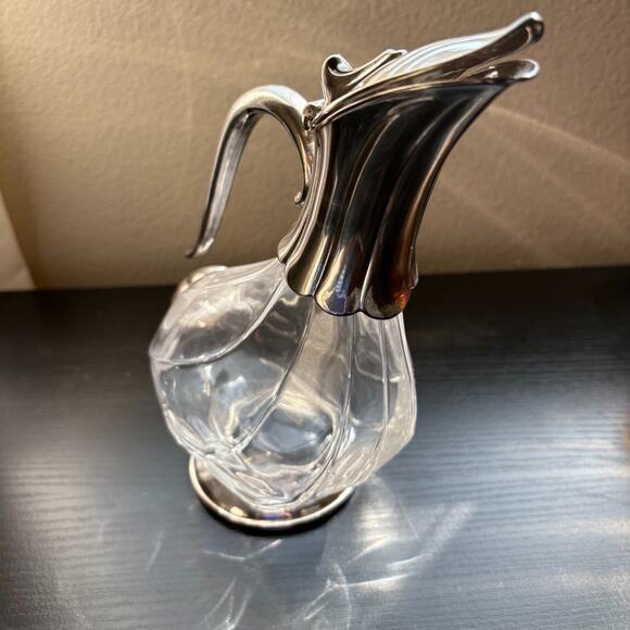 Vintage Royal Crystal Rock Glass and Silver plate Duck Swan Decanter Pitcher MCM - Picture 8 of 8